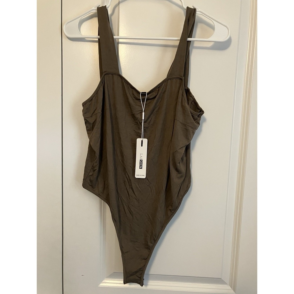 Laishen Bodysuit Women XL Olive Green New Sleeveless Scoop Neck C1100